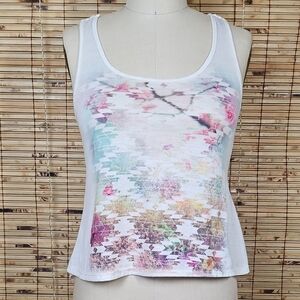 Lace Back Pink and Blue Watercolor Tank Top